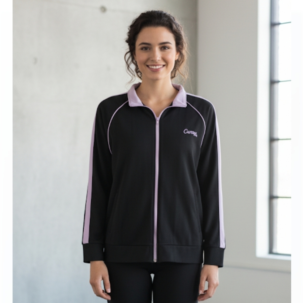 Curves black with lilac contrast stripes activewear jacket, size L